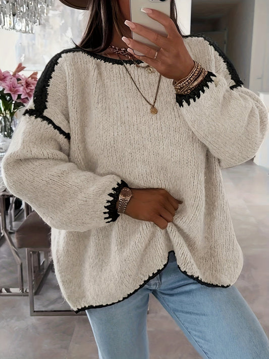 Pull à épaules dénudées à blocs de couleur - Décontracté et confortable pour l’automne et l’hiver