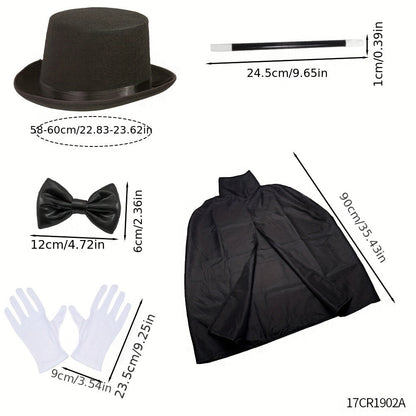 Ensemble Costume de Magicien pour Tours Magiques – Comprend Chapeau, Cape, Baguette et Gants