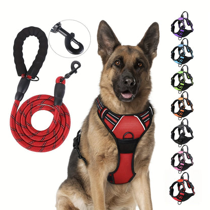 Harnais réfléchissant pour chien avec ensemble laisse – Réglable et sécuritaire pour promenades et entraînement