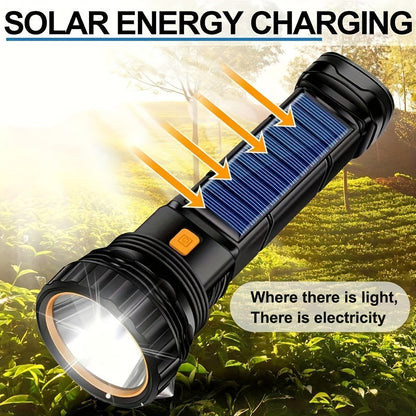 Lampe de poche LED SolarBeam – Rechargeable avec panneau solaire et USB