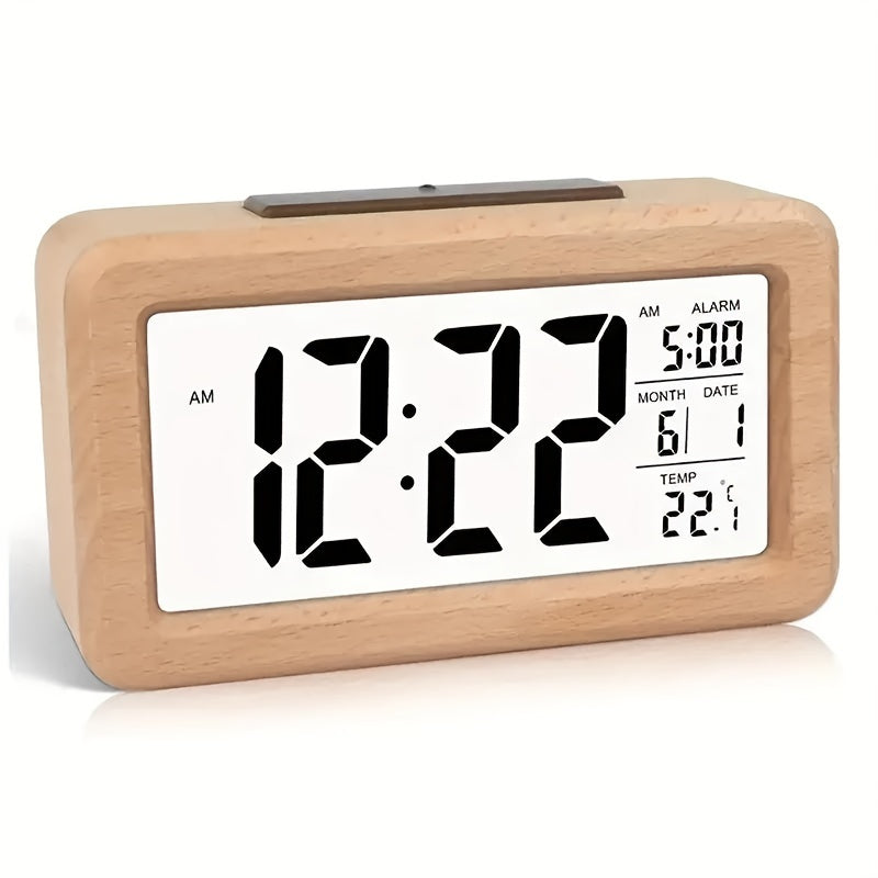 Réveil digital en bois – Écran LED avec température et date