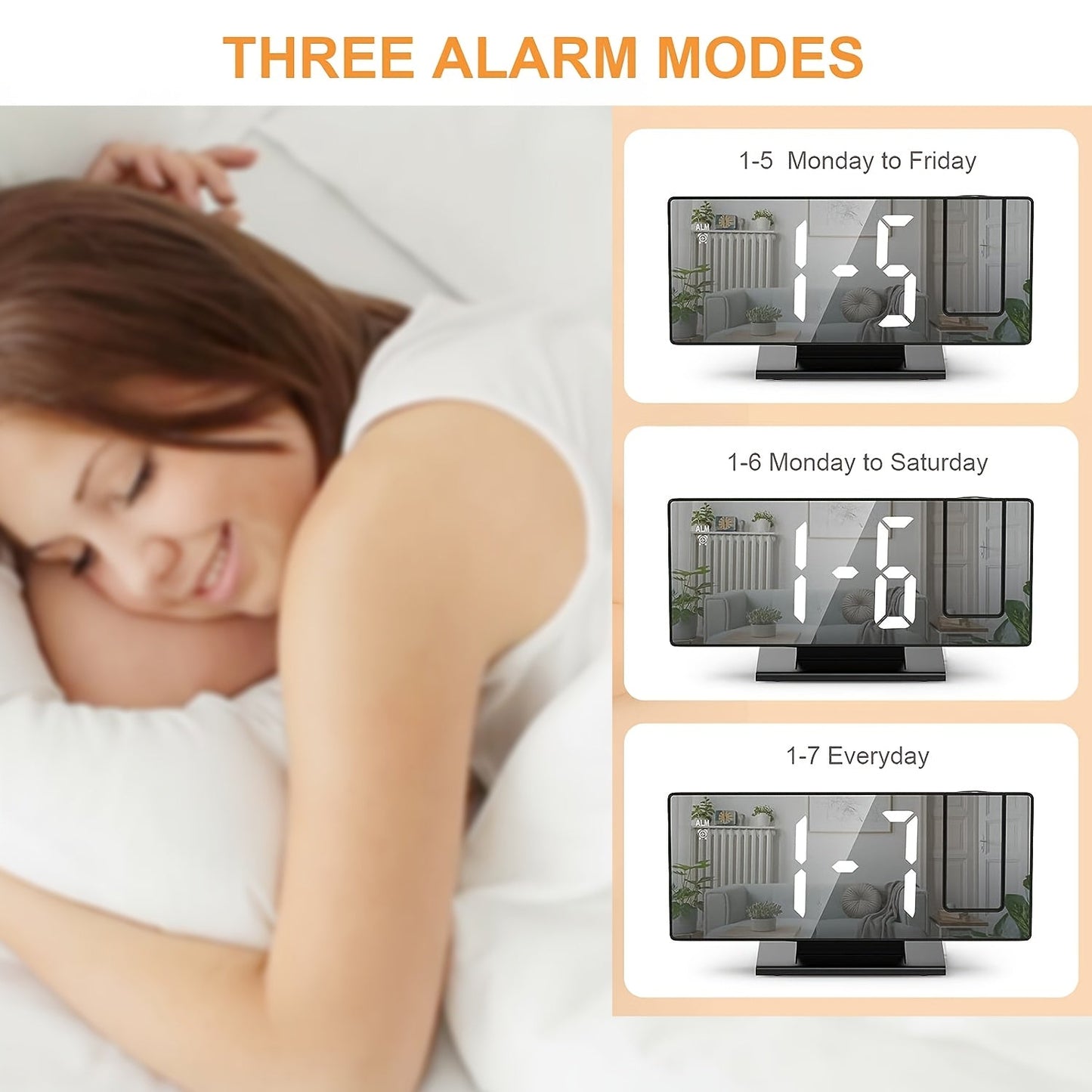 Réveil projecteur LED avec projection réglable à 180° – Affichage clair et fonction snooze pour chambre ou bureau
